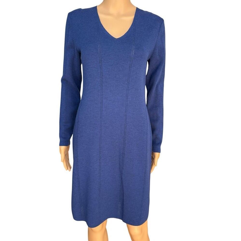 Vintage 90s Rickie Freeman Teri Jon Blue 100% Wool Sweater Dress size S